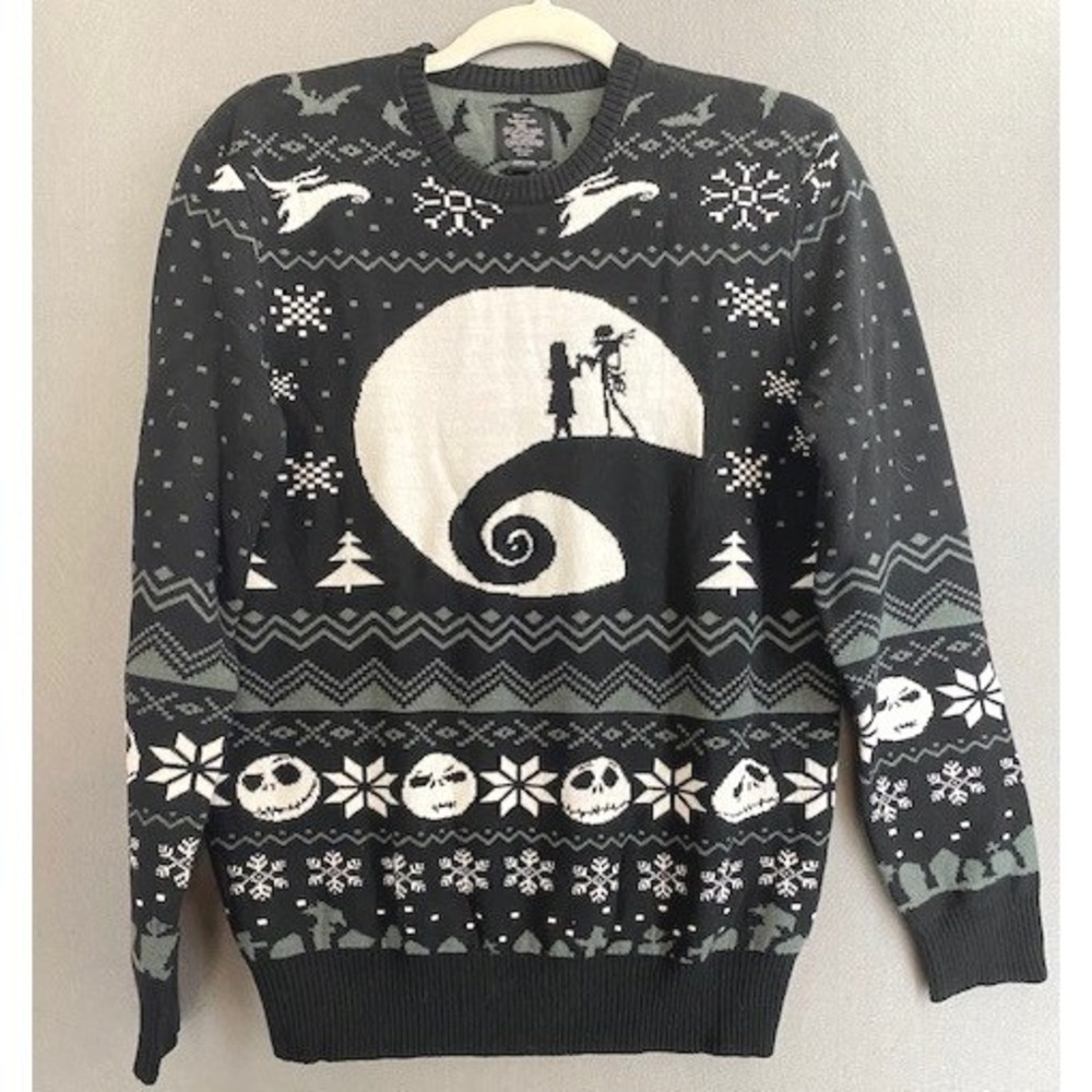 Nightmare Before Christmas Sweater Mens S Jack Skellington Fair Isle ‎ Black